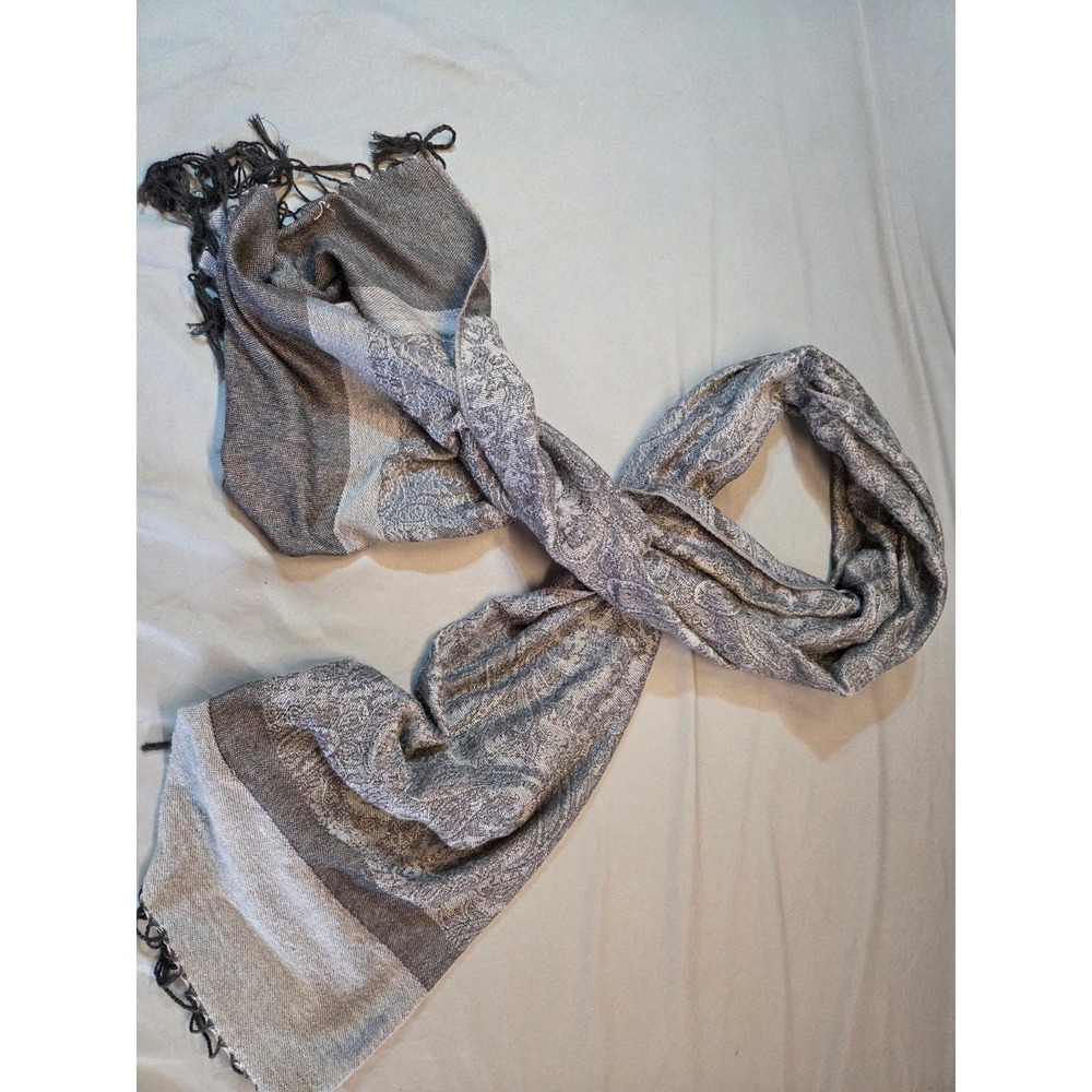 517 Women's Gray Taupe Paisley Scarf Lightweight Shawl Wrap Fringe